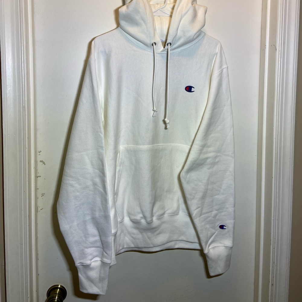 Champion reverse weave white mens hoodie